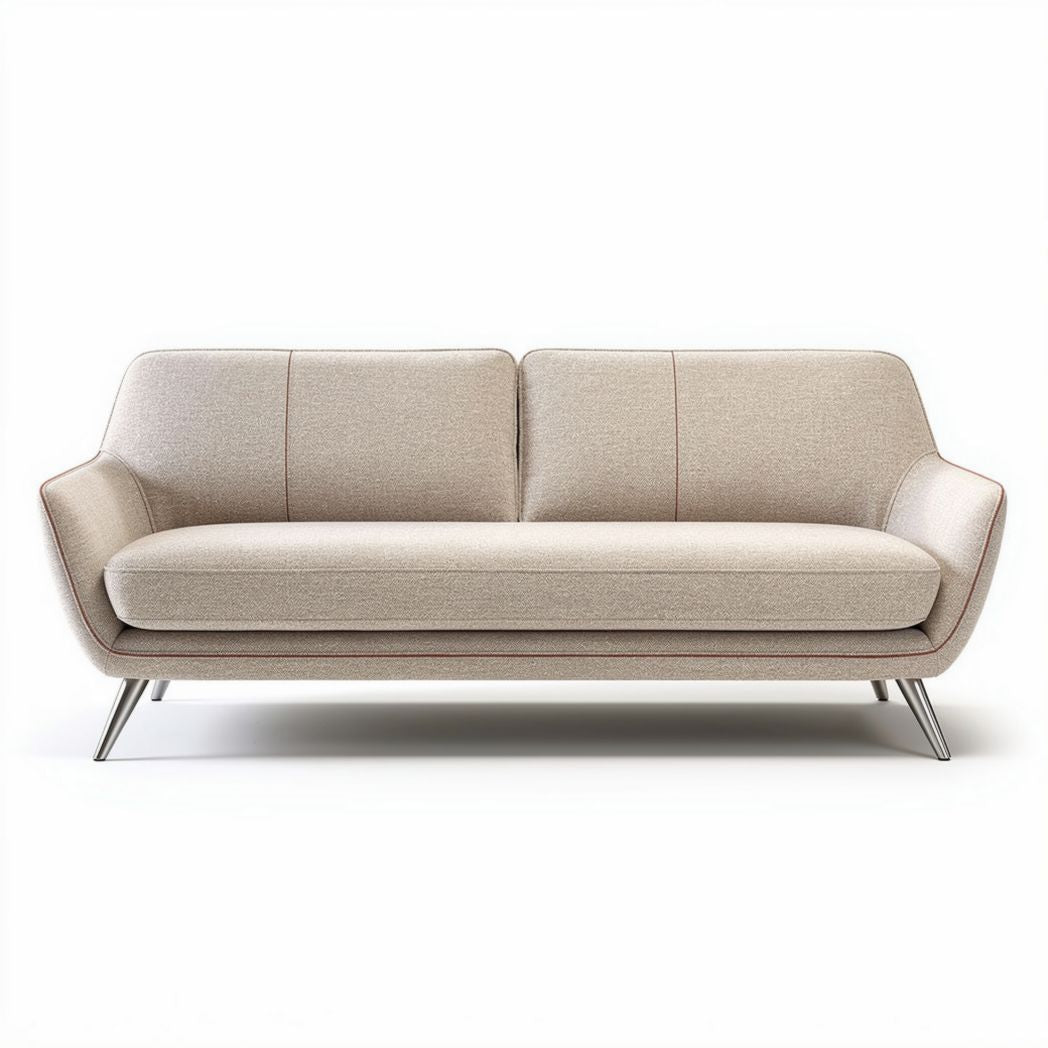 Two-seater sofa in beige fabric upholstery with stainless steel legs 180 x 85 x 75cm