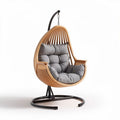 Hanging egg chair with gray cushions made of rattan and metal 80 x 70 x 120cm