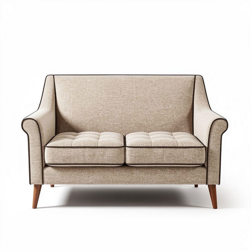 Fabric loveseat sofa with wooden legs in beige 150 x 80 x 70cm