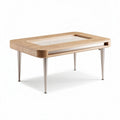 Wooden coffee table with metal legs and tempered glass top 120 x 80 x 45cm