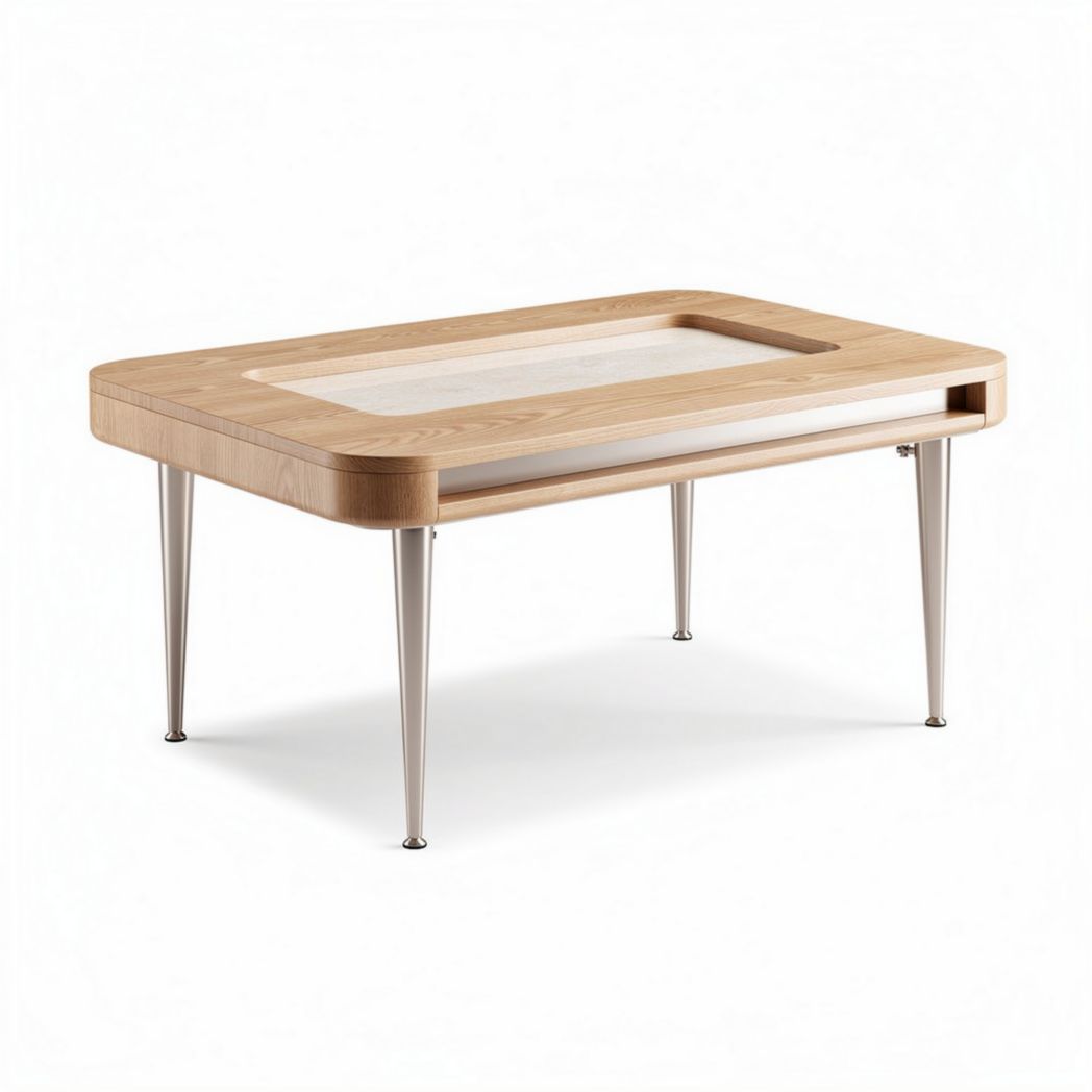 Wooden coffee table with metal legs and tempered glass top 120 x 80 x 45cm