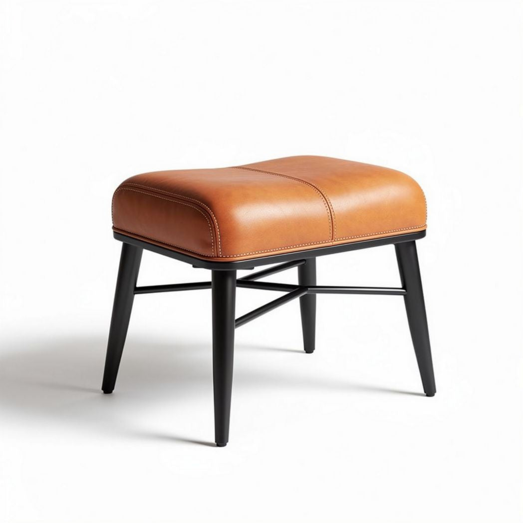 Leather ottoman with black metal legs designed for living room use 45 x 45 x 40cm