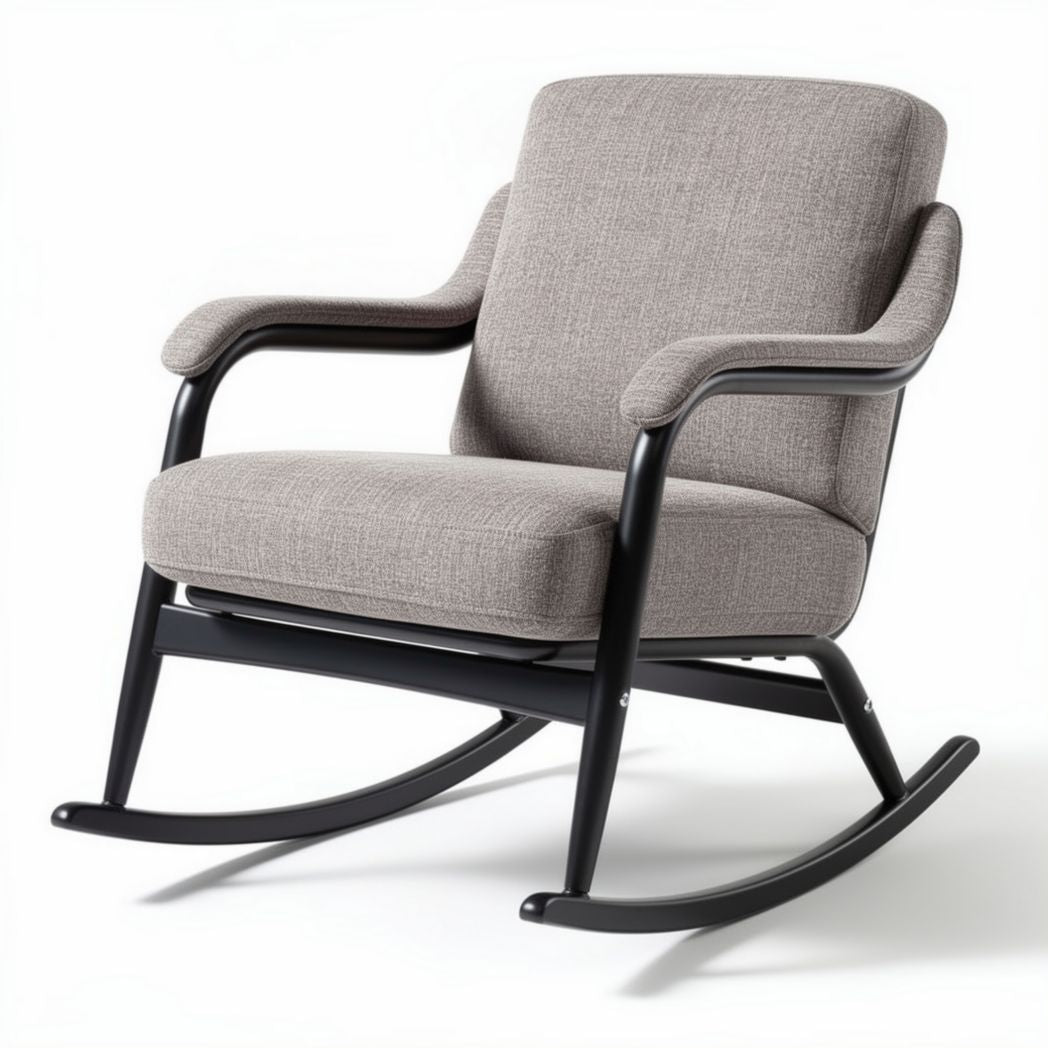 Rocking chair in gray fabric with black metal frame dimensions 80 x 70 x 90cm