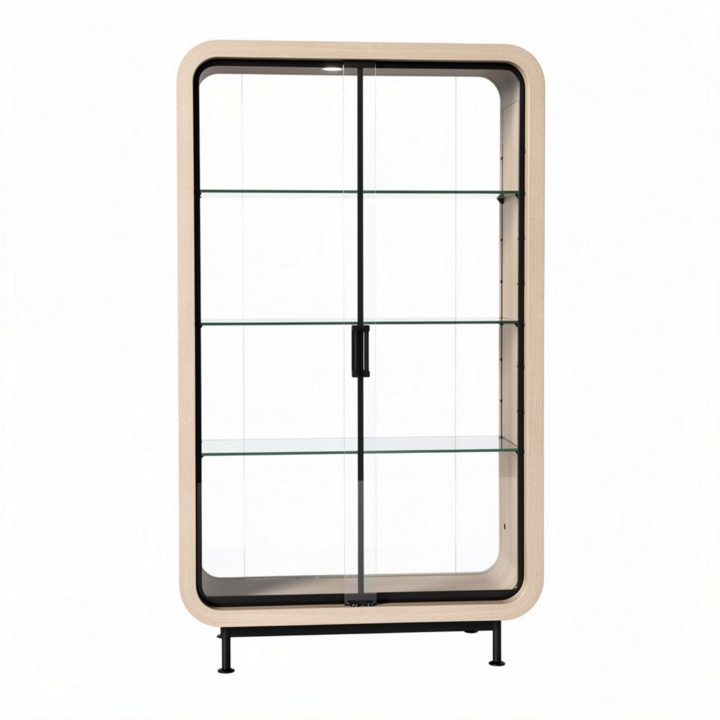 Glass display cabinet with wooden frame and adjustable shelves 90 x 40 x 180cm