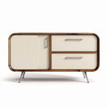 Mid-century modern wooden sideboard with cream finish and storage compartments 150 x 40 x 70cm