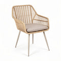 Outdoor rattan dining chair with cushion 55 x 55 x 80cm beige color