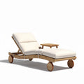 Wooden lounge chair with cream cushions and detachable side table 150 x 70 x 80cm