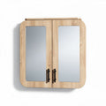 Wooden bathroom cabinet with mirrored doors and black hardware 60 x 50 x 15cm