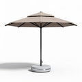 Outdoor patio umbrella with beige canopy and sturdy metal base 300 x 300 x 250cm