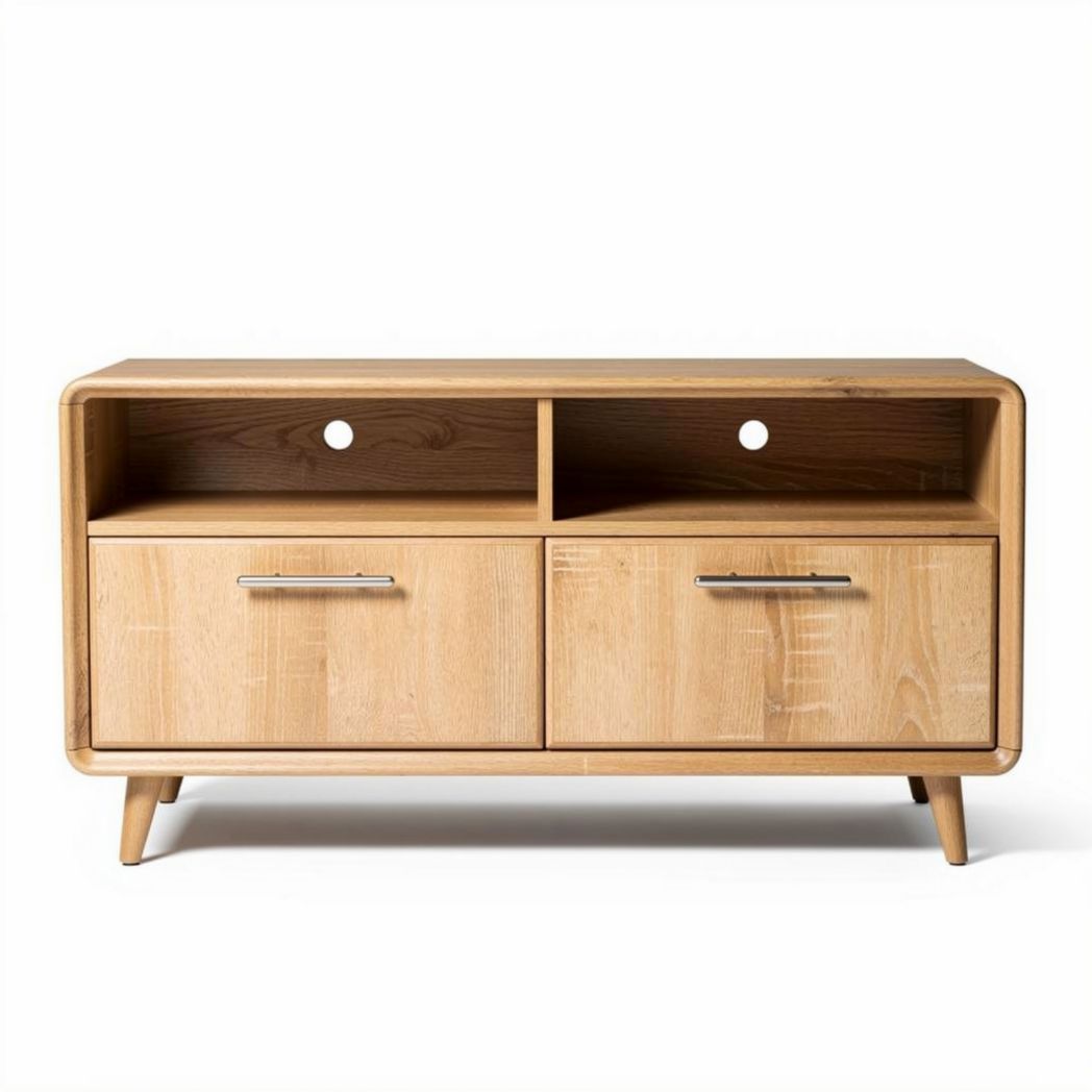 Mid-century modern wooden TV stand with storage drawers 120 x 40 x 50cm
